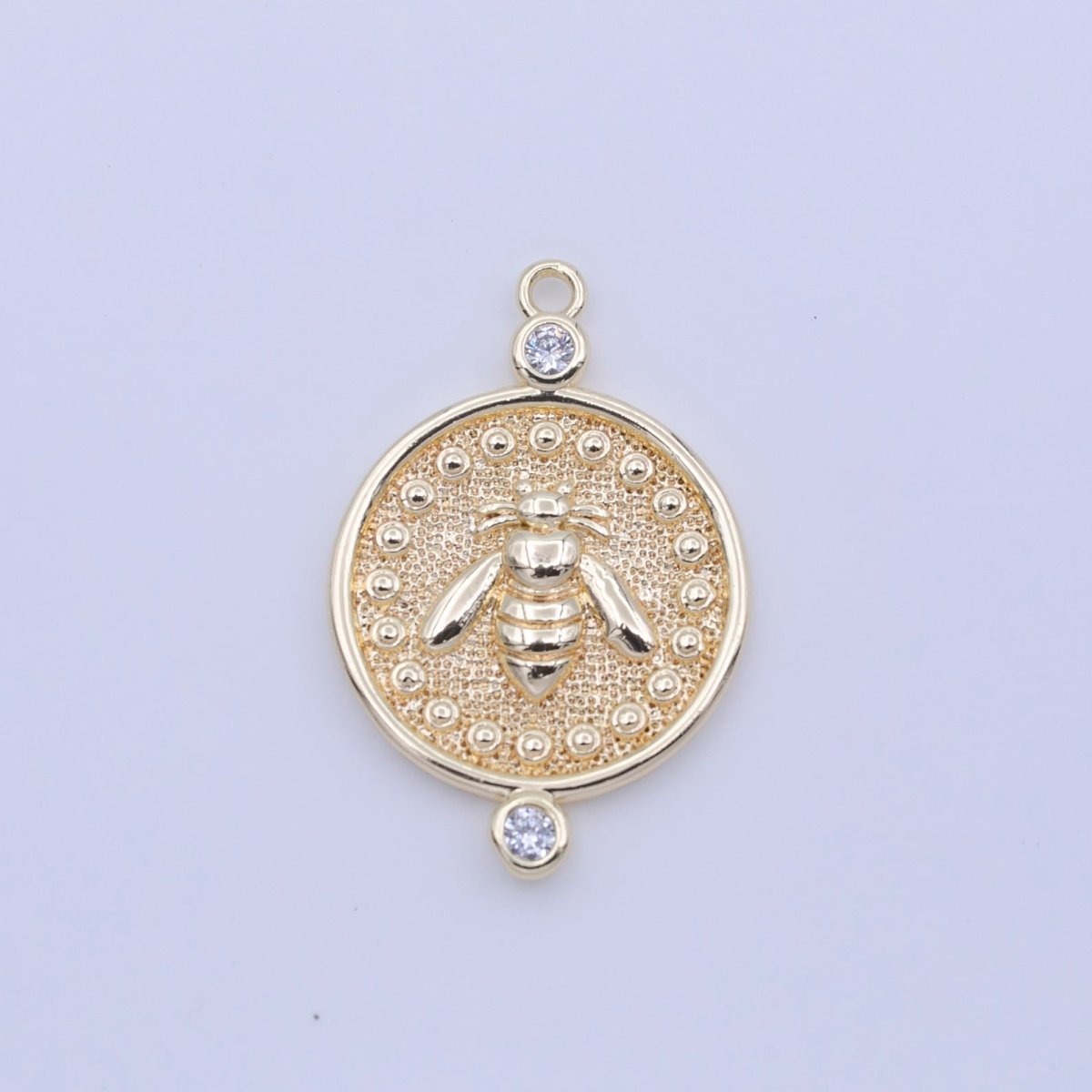 OS Gold Bumble Queen Bee Round Textured CZ Charm | C-772 - DLUXCA