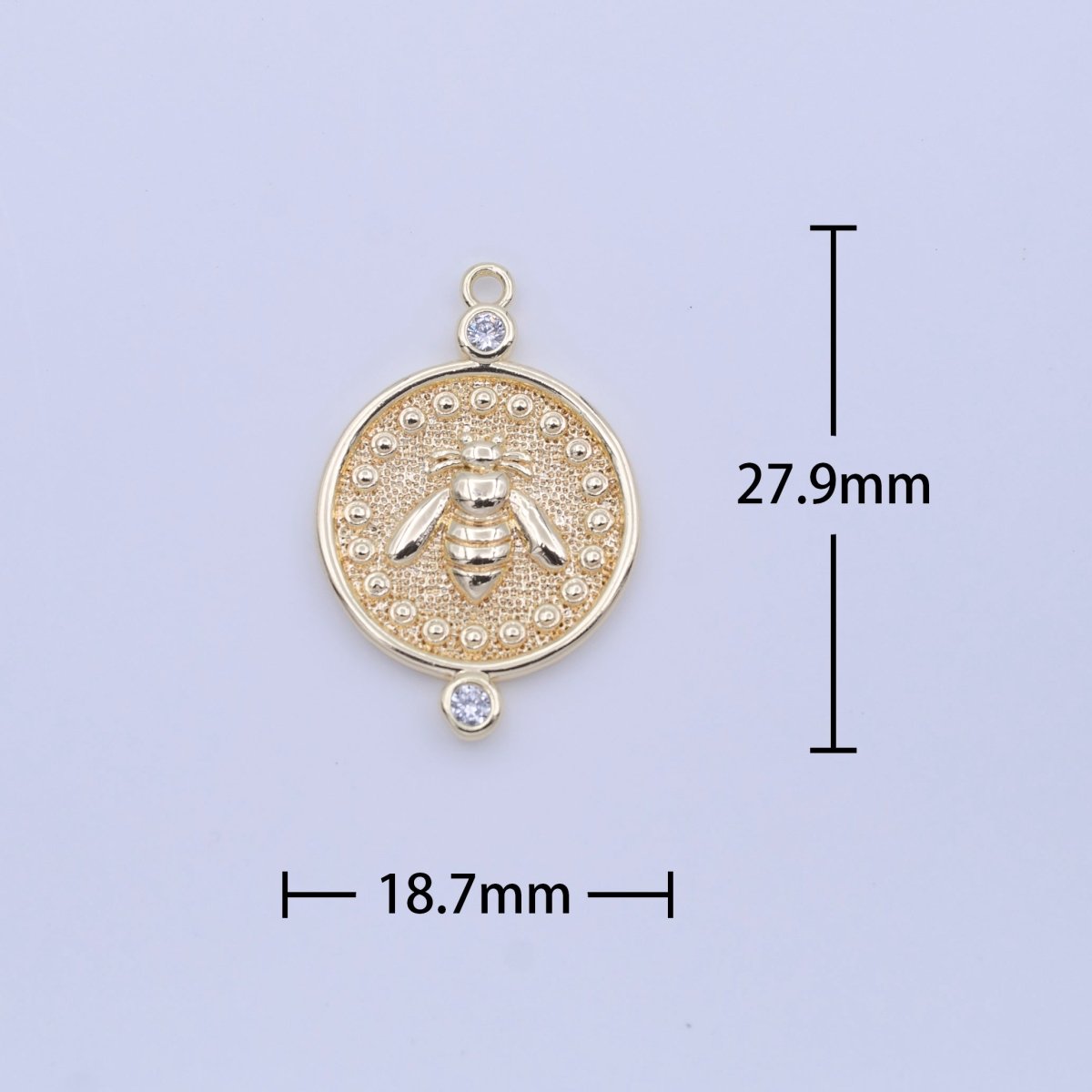 OS Gold Bumble Queen Bee Round Textured CZ Charm | C-772 - DLUXCA