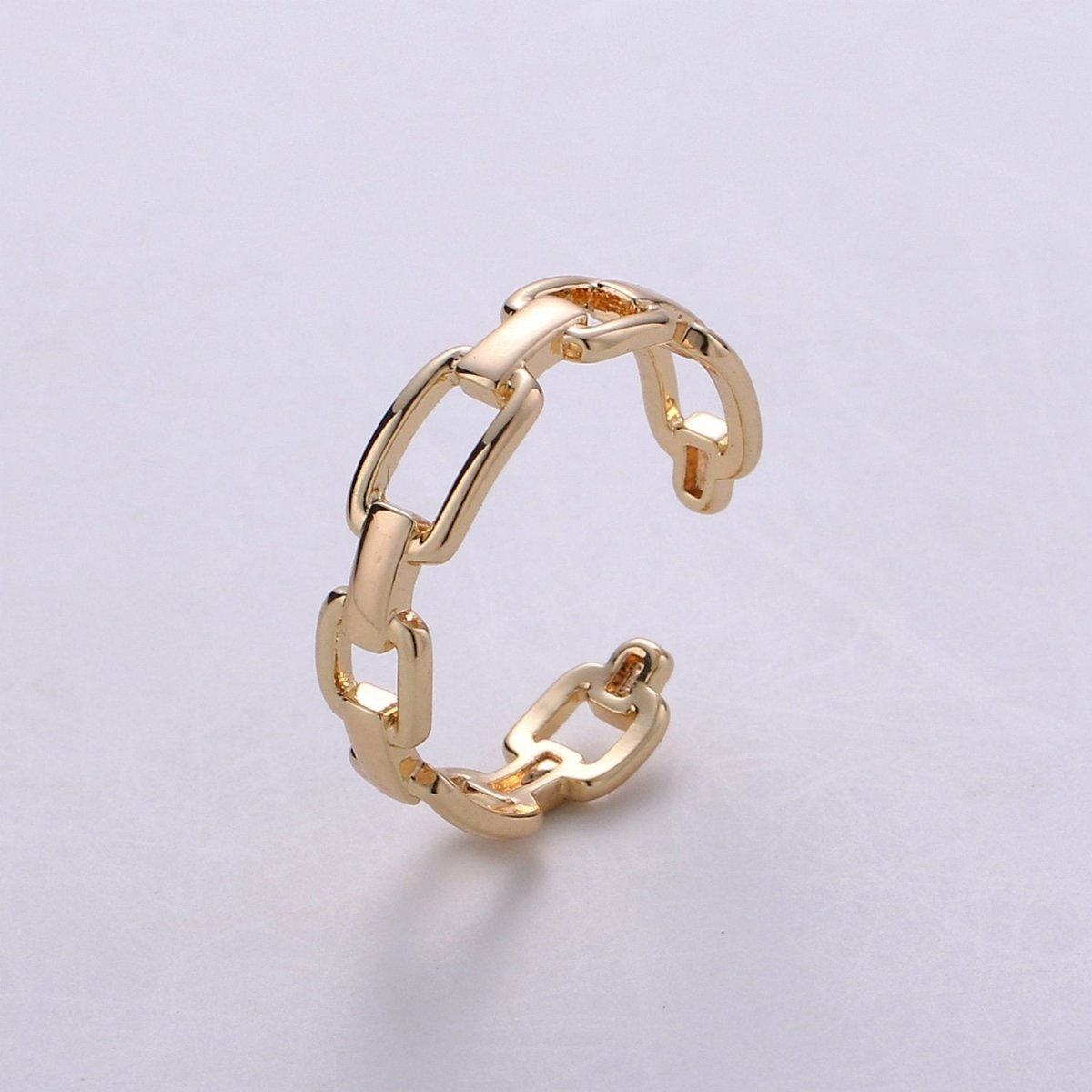 OS Gold Chain Ring, Statement Ring, Chunky Link Chain Ring, Stackable Ring Thick Gold Ring Open Gold Ring gift for her R-047 - DLUXCA