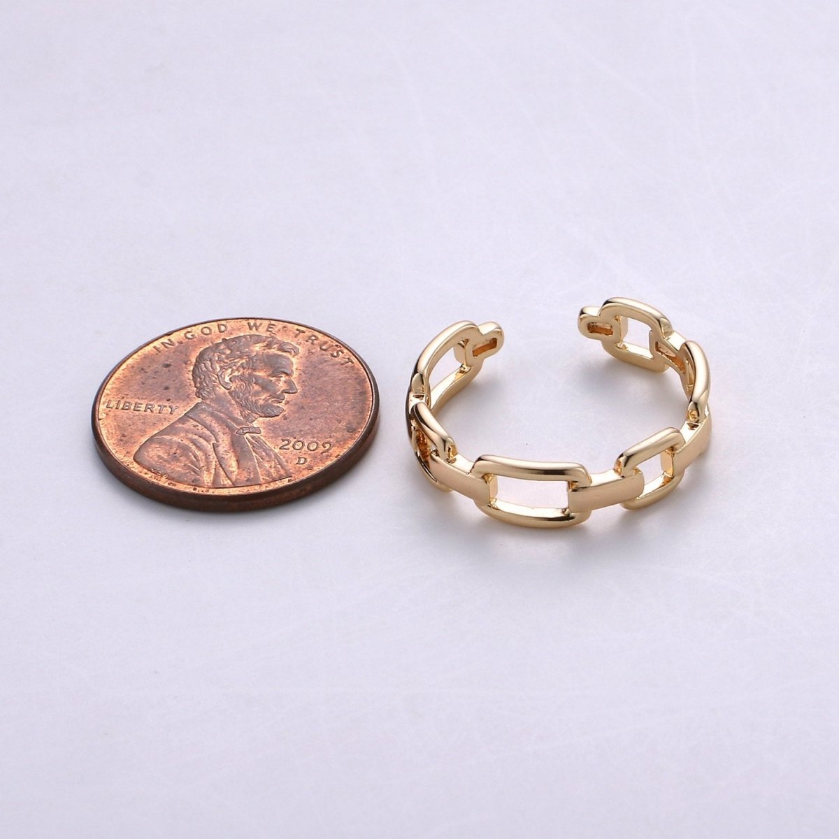 OS Gold Chain Ring, Statement Ring, Chunky Link Chain Ring, Stackable Ring Thick Gold Ring Open Gold Ring gift for her R-047 - DLUXCA