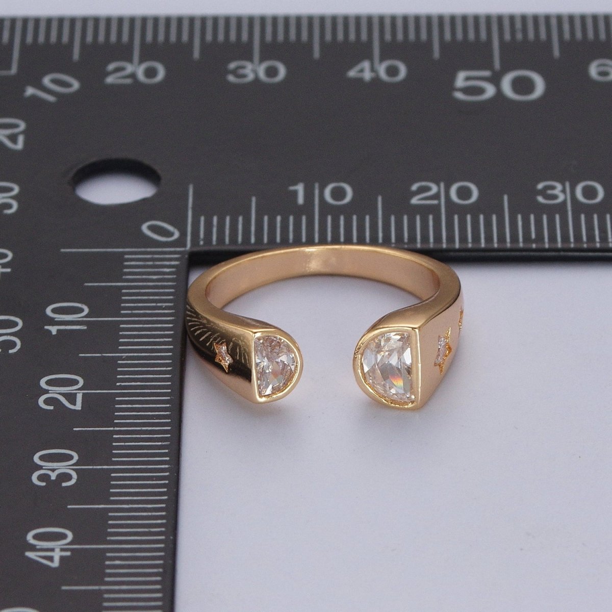 OS Gold Clear Cubic Zirconia Stars Open Adjustable Thick Band Ring R453 - DLUXCA