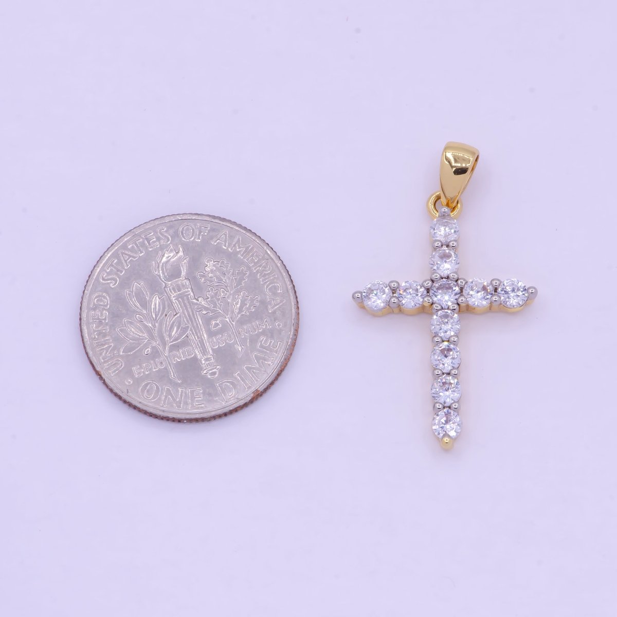 OS Gold cross necklace Pendant Cubic Zirconia Diamonds Cross Charm X-458 - DLUXCA