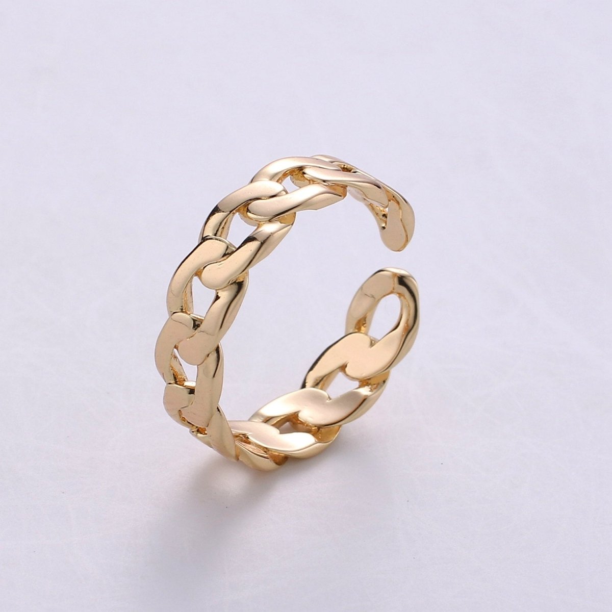 OS Gold Curb Chain Ring, Statement Ring, Chunky Link Chain Ring, Stackable Ring Thick Gold Ring Open Gold Ring gift for her R-045 - DLUXCA
