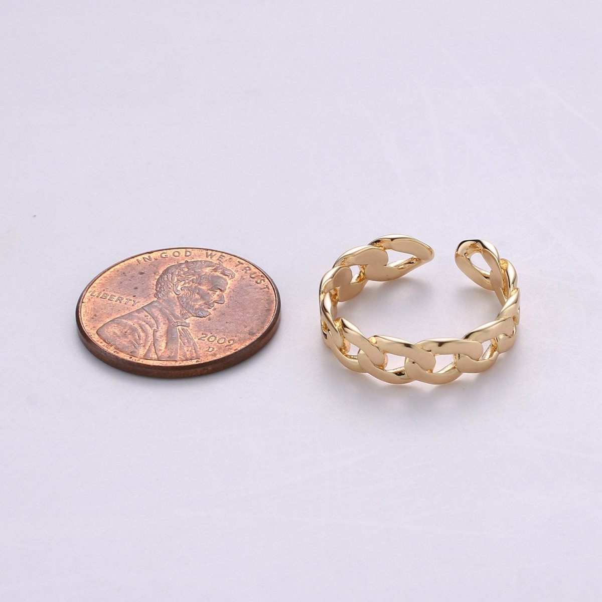 OS Gold Curb Chain Ring, Statement Ring, Chunky Link Chain Ring, Stackable Ring Thick Gold Ring Open Gold Ring gift for her R-045 - DLUXCA