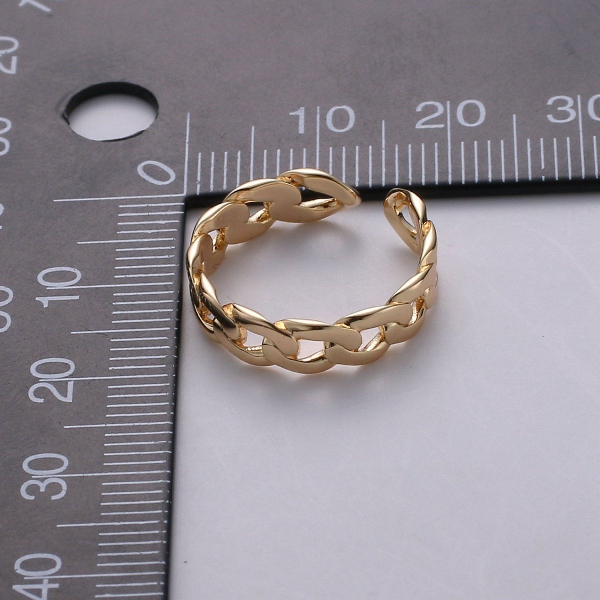 OS Gold Curb Chain Ring, Statement Ring, Chunky Link Chain Ring, Stackable Ring Thick Gold Ring Open Gold Ring gift for her R-045 - DLUXCA