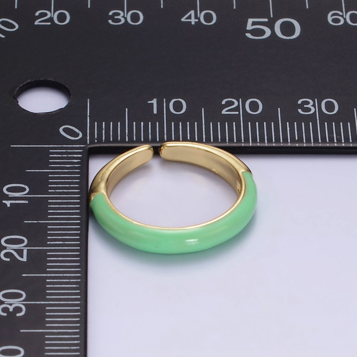 OS Gold Filled Half Light Mint Green Enamel Y2K Ring | O-565 - DLUXCA