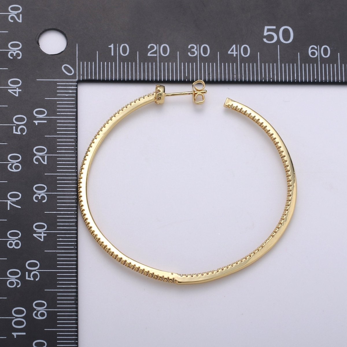 OS Gold Filled Minimalist Front-Facing Micro Paved CZ 55mm Hoop Earrings in Gold & Silver Q-116 Q-117 - DLUXCA