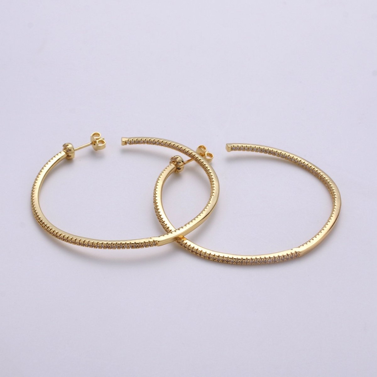 OS Gold Filled Minimalist Front-Facing Micro Paved CZ 55mm Hoop Earrings in Gold & Silver Q-116 Q-117 - DLUXCA