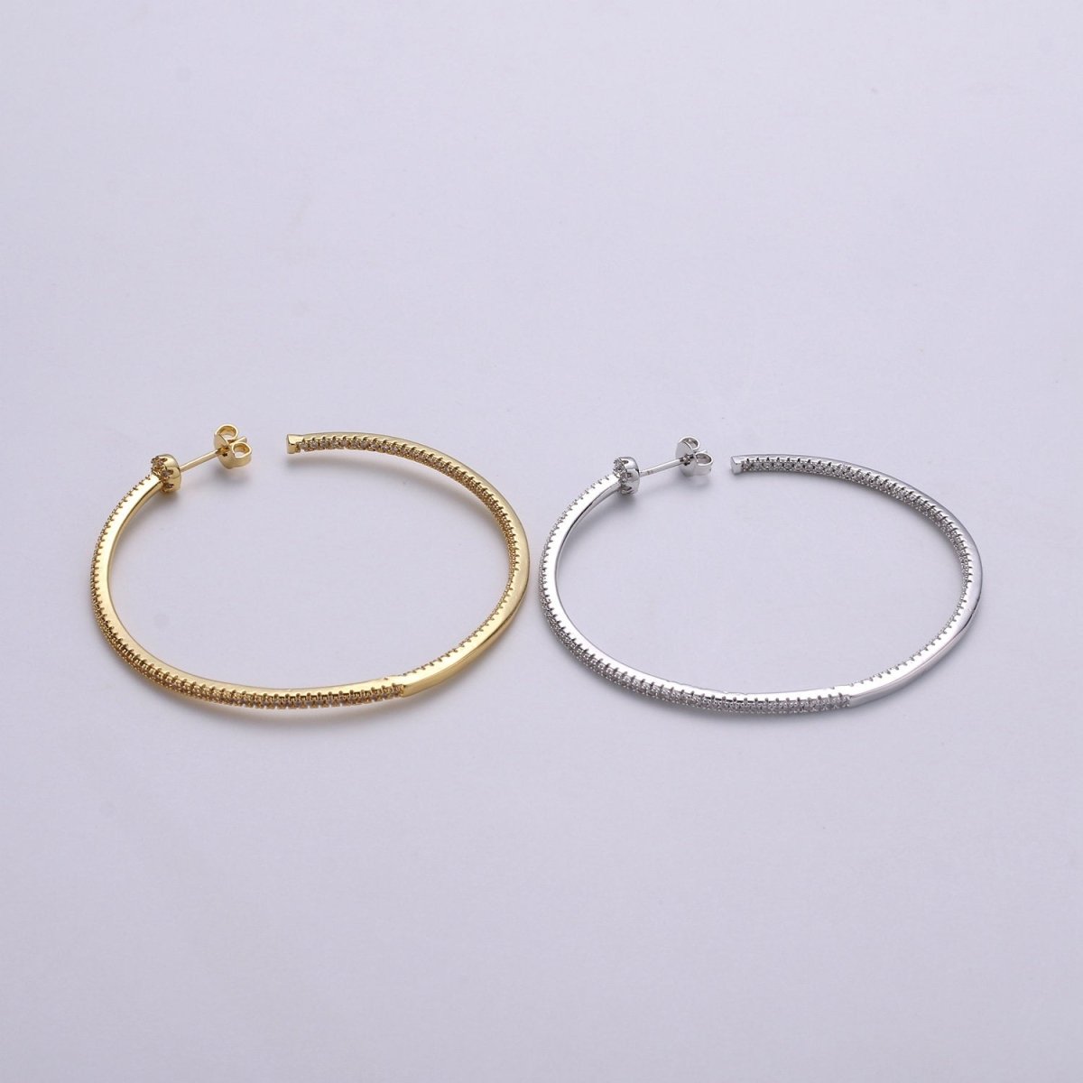 OS Gold Filled Minimalist Front-Facing Micro Paved CZ 55mm Hoop Earrings in Gold & Silver Q-116 Q-117 - DLUXCA