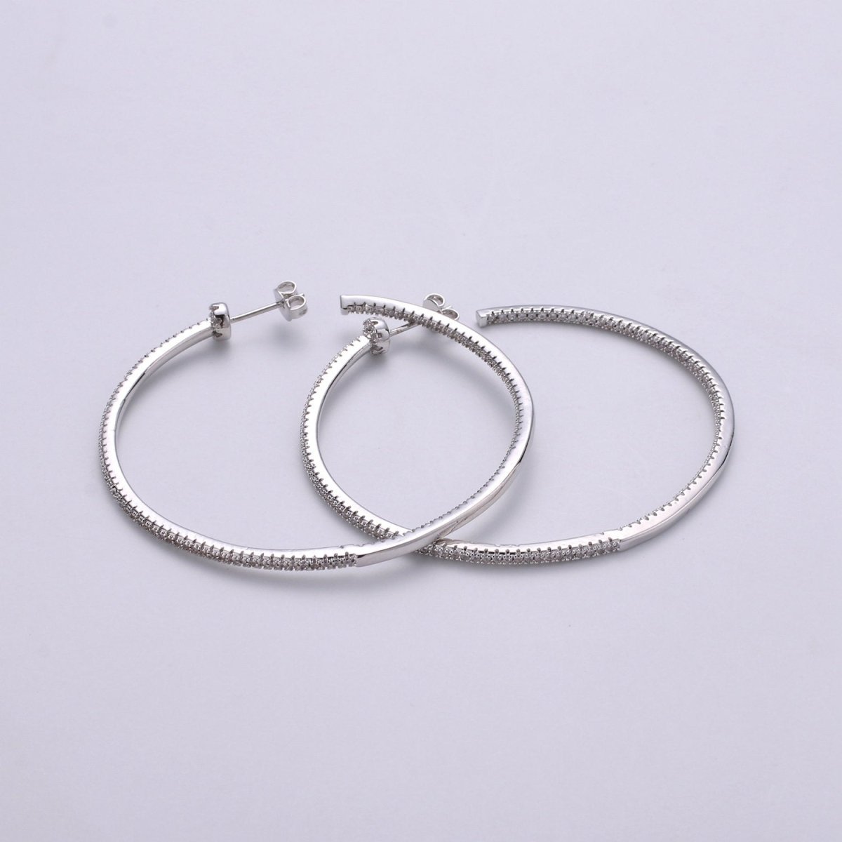 OS Gold Filled Minimalist Front-Facing Micro Paved CZ 55mm Hoop Earrings in Gold & Silver Q-116 Q-117 - DLUXCA