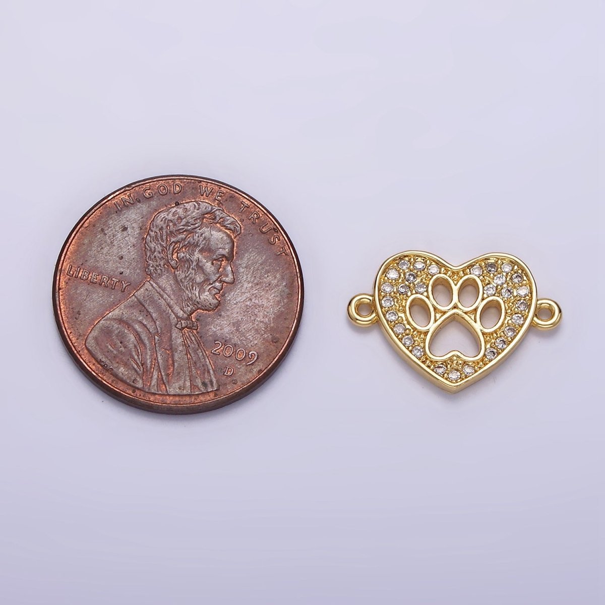 OS Gold Filled Open Pawprint Clear Micro Paved CZ 11mm Heart Connector G-716 - DLUXCA