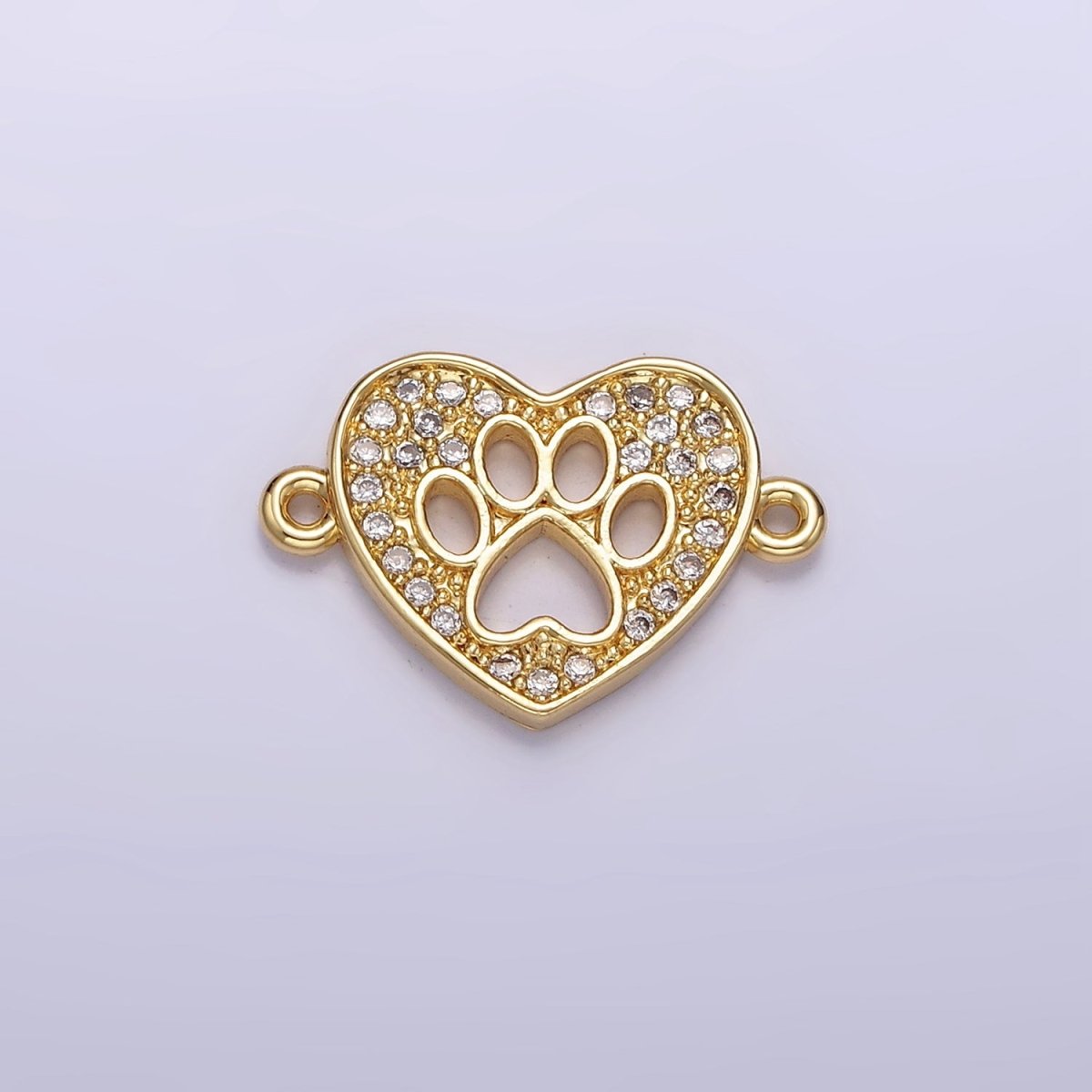 OS Gold Filled Open Pawprint Clear Micro Paved CZ 11mm Heart Connector G-716 - DLUXCA