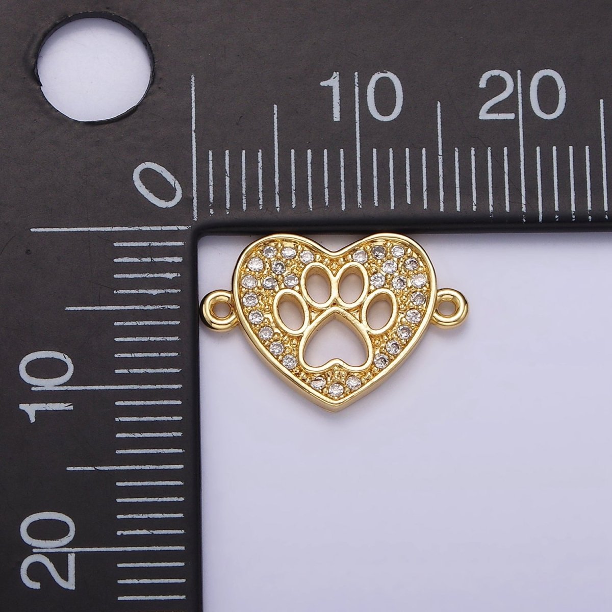 OS Gold Filled Open Pawprint Clear Micro Paved CZ 11mm Heart Connector G-716 - DLUXCA