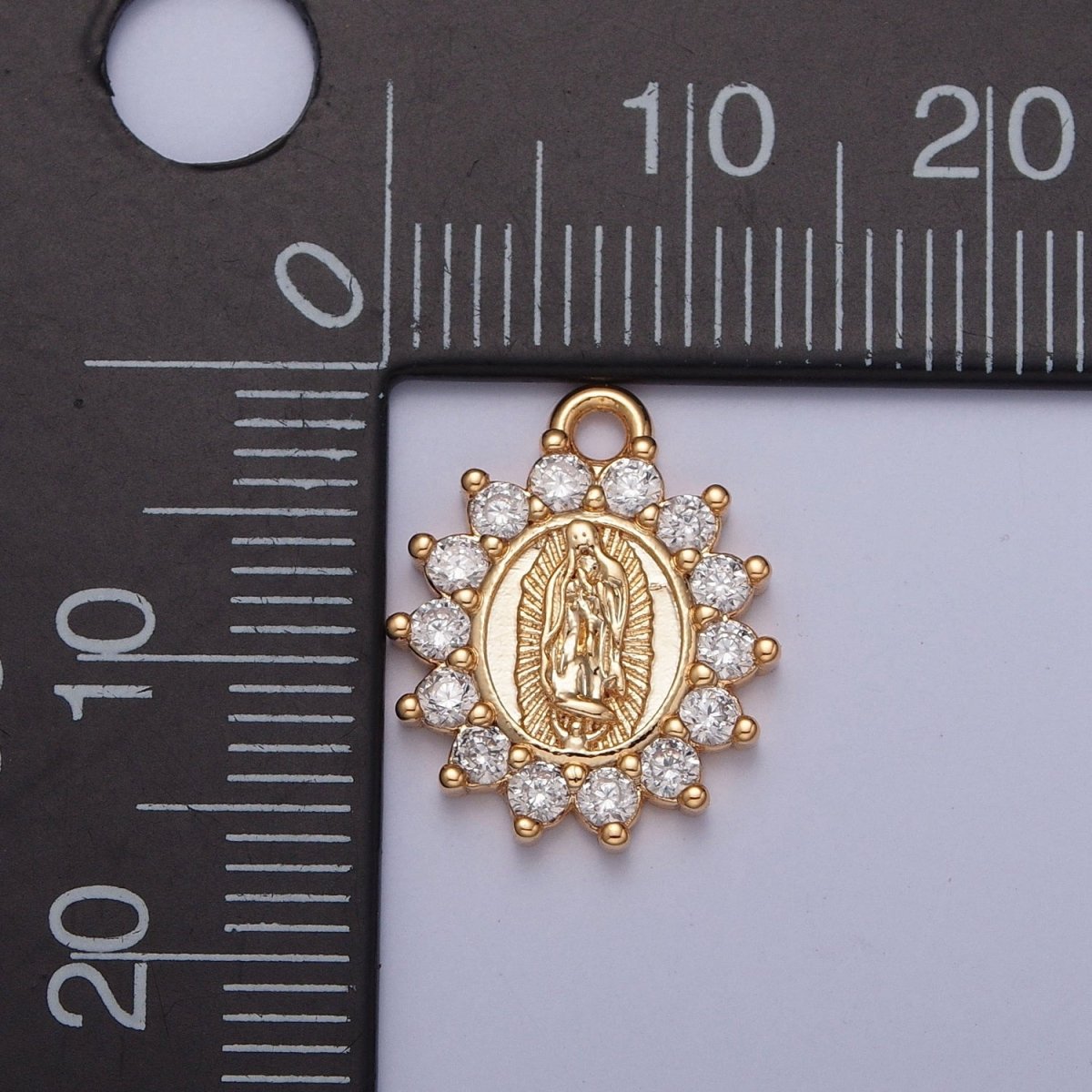 OS Gold Mother Virgin Mary Catholic Bijoux Round Cubic Zirconia Charm For Religious Jewelry Making | X-229 - DLUXCA