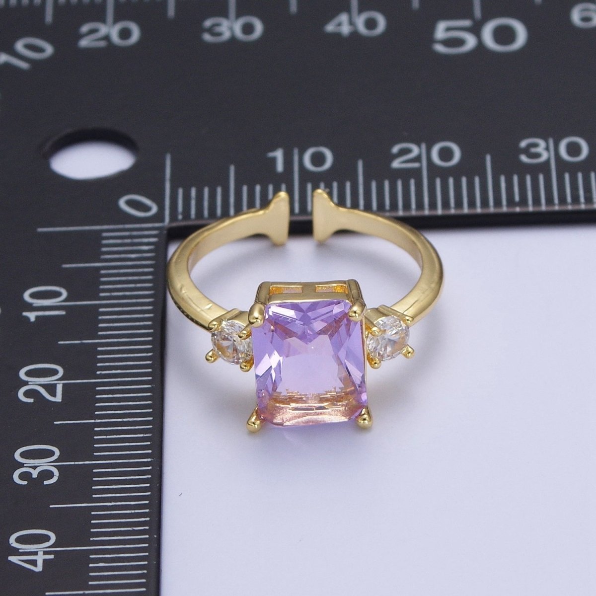 OS Gold Purple Amethyst Baguette Cubic Zirconia Adjustable Rings S-256 - DLUXCA