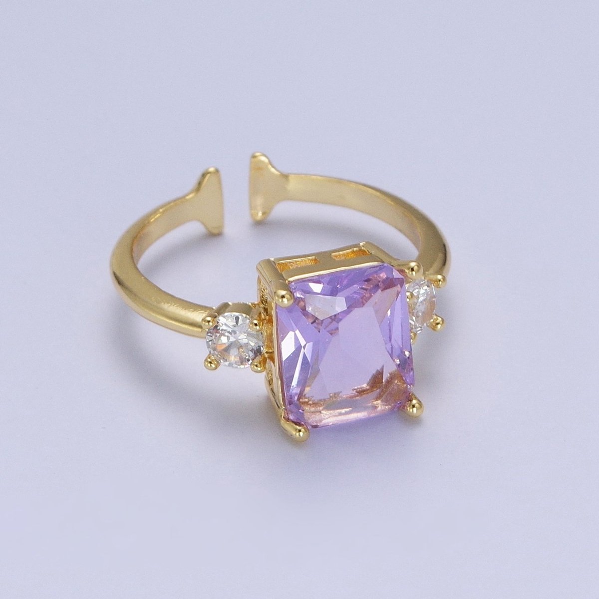 OS Gold Purple Amethyst Baguette Cubic Zirconia Adjustable Rings S-256 - DLUXCA