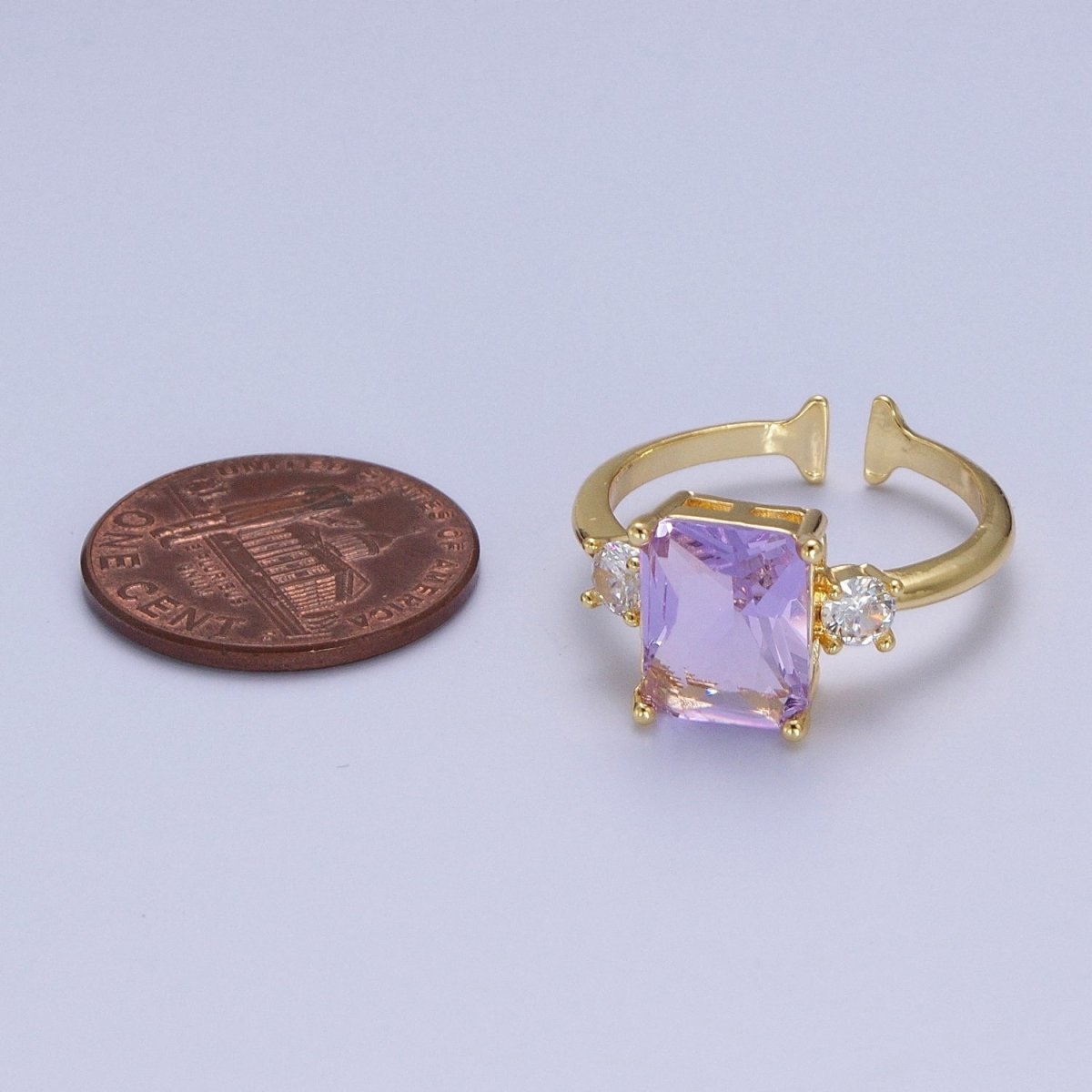 OS Gold Purple Amethyst Baguette Cubic Zirconia Adjustable Rings S-256 - DLUXCA