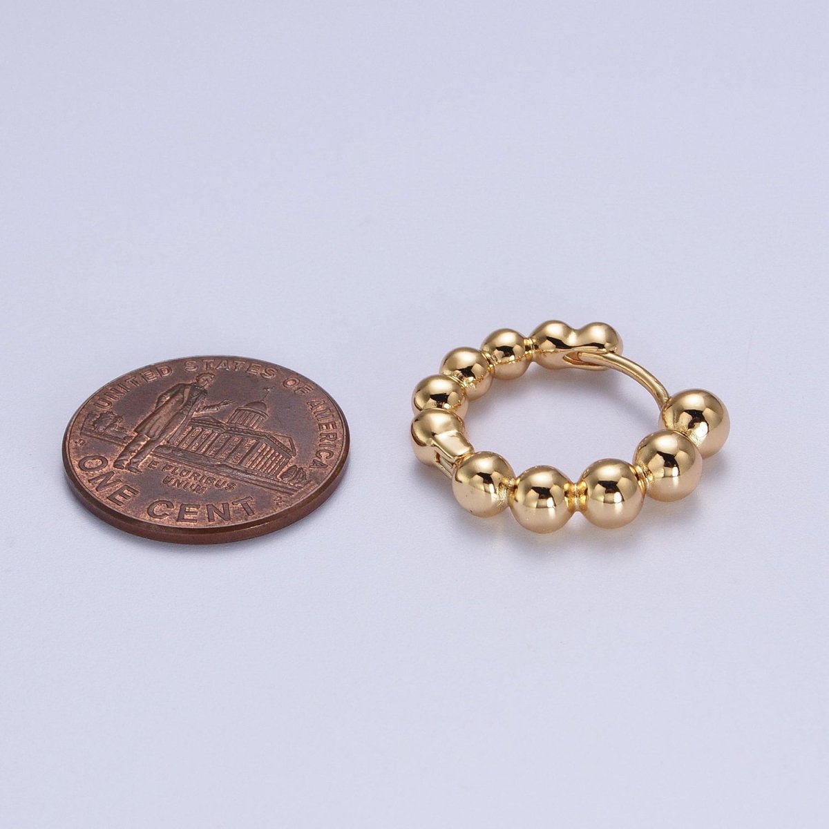 OS Gold Rounded Beaded Bubble Ball 20mm Huggie Hoop Earrings | V037 - DLUXCA