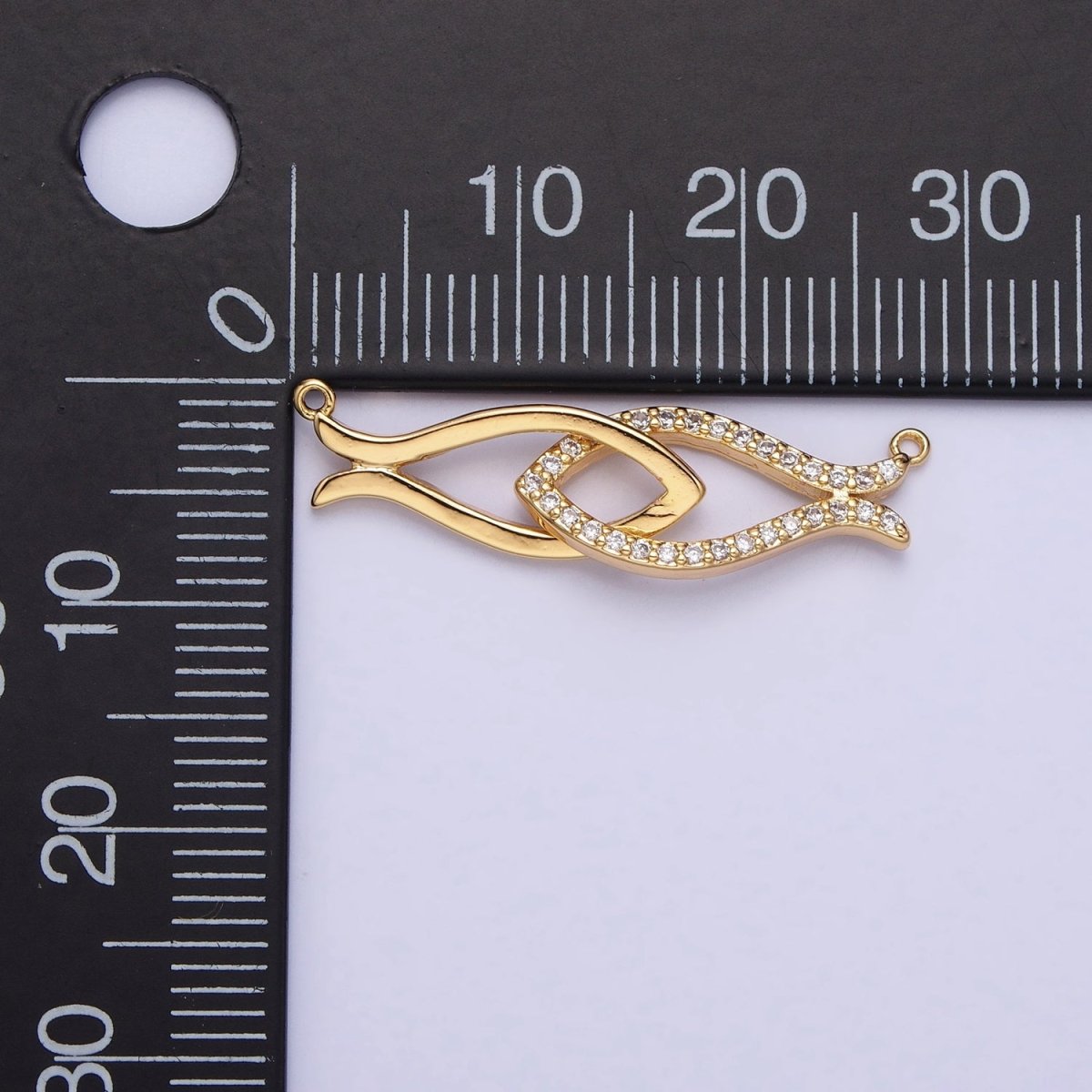 OS Gold, Silver Double Fish-Shaped Linked Micro Paved CZ Geometric Connector | AA835 AA836 - DLUXCA
