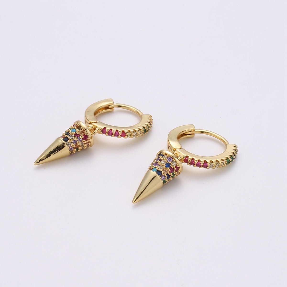 OS Gold Spike Earrings, Spike Hoop Earrings, Micro Pave Hoop Dangle Earrings, Minimalist Earring, Small Gold Hoops Earring, Dainty Drop Earring K-590 - DLUXCA