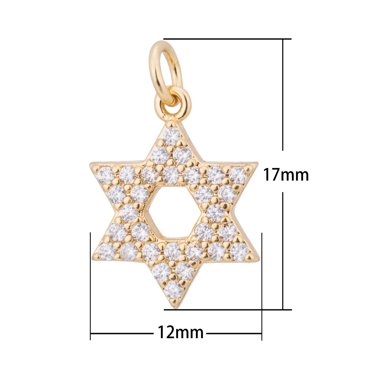 OS Gold Star of David, Hanukkah, Jewish Symbol, Hebrew, Judaism, DIY Cubic Zirconia Bracelet Charm Bead Finding Pendant For Jewelry Making C-173 - DLUXCA