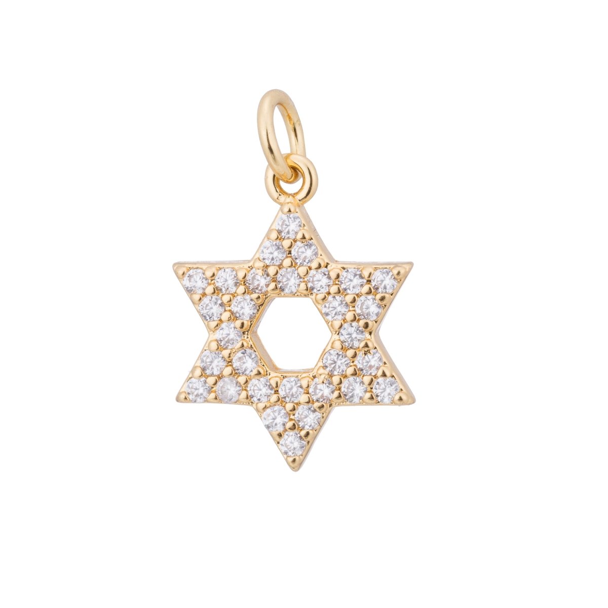 OS Gold Star of David, Hanukkah, Jewish Symbol, Hebrew, Judaism, DIY Cubic Zirconia Bracelet Charm Bead Finding Pendant For Jewelry Making C-173 - DLUXCA