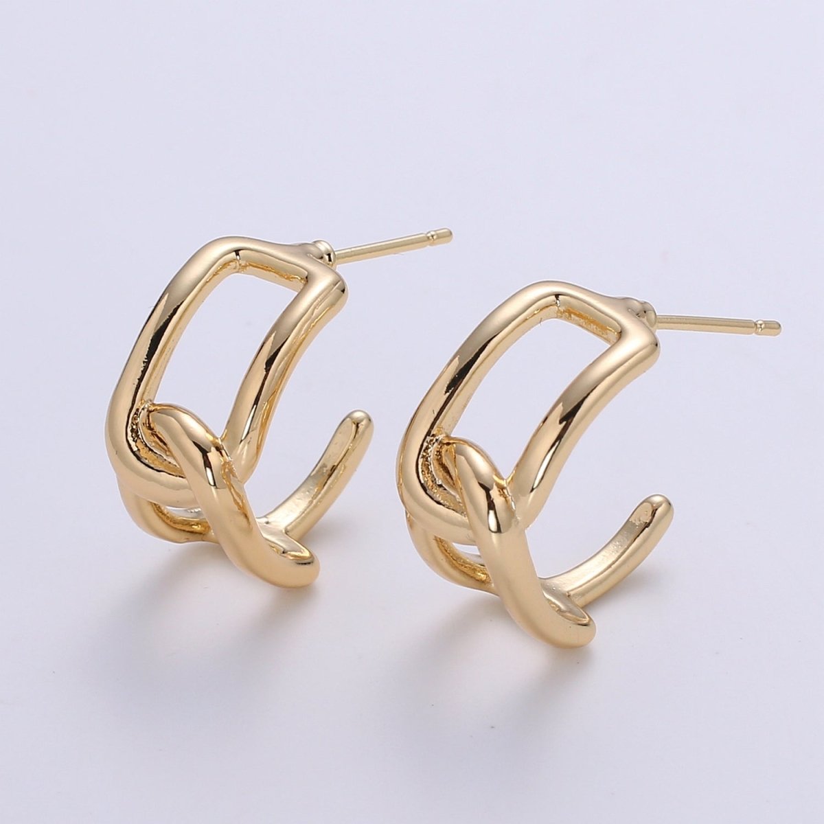 OS Golden Tangled Square Studs Earring Plain Gold Tangled Geometric Shapes Earring Jewelry GP-1025 - DLUXCA
