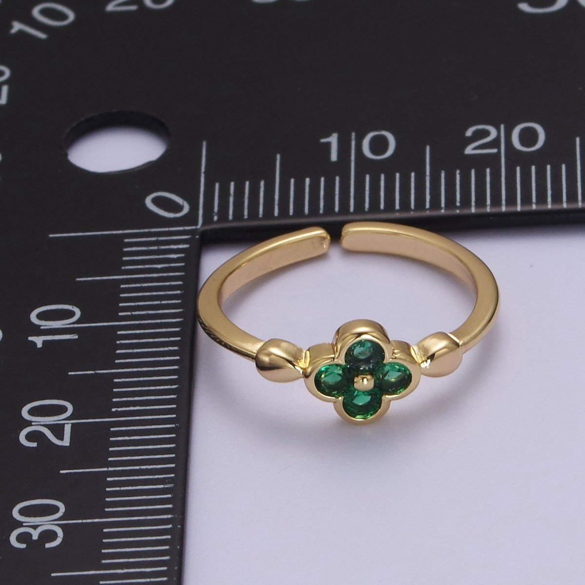 OS Green Clover Ring / Gold Clover Ring / Lucky Flower Clover Ring S-522 - DLUXCA