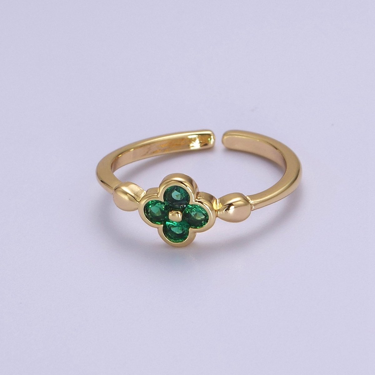 OS Green Clover Ring / Gold Clover Ring / Lucky Flower Clover Ring S-522 - DLUXCA