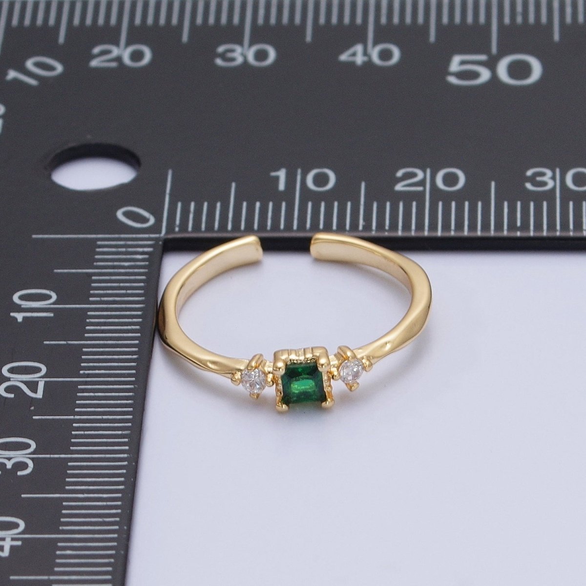 OS Green CZ Gold Ring Clear Pave Ring Dainty Jewelry O-758 - DLUXCA