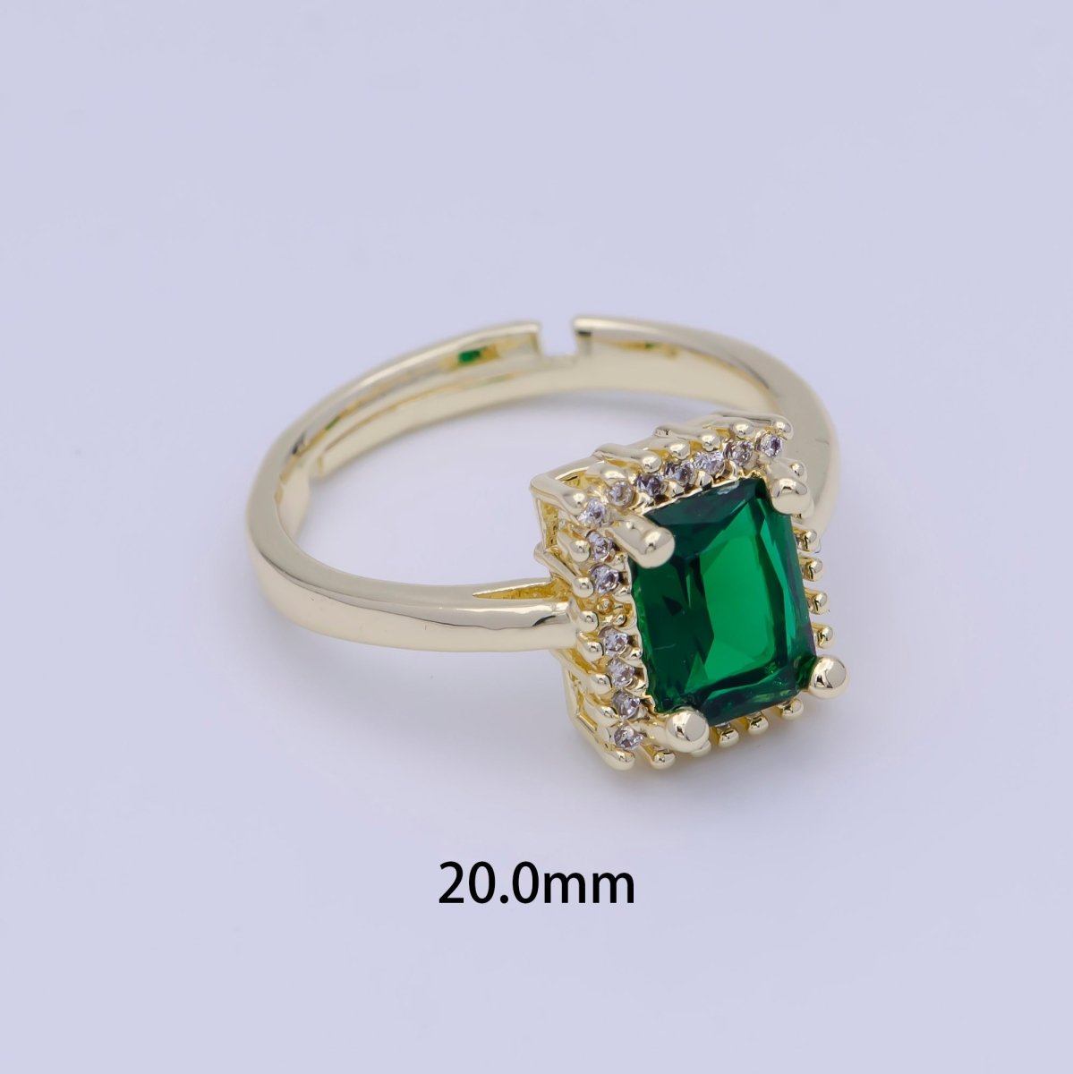 OS Green Emerald Ring Square Emerald Cut Cubic Zirconia Gold Band Adjustable Ring X-622 - DLUXCA