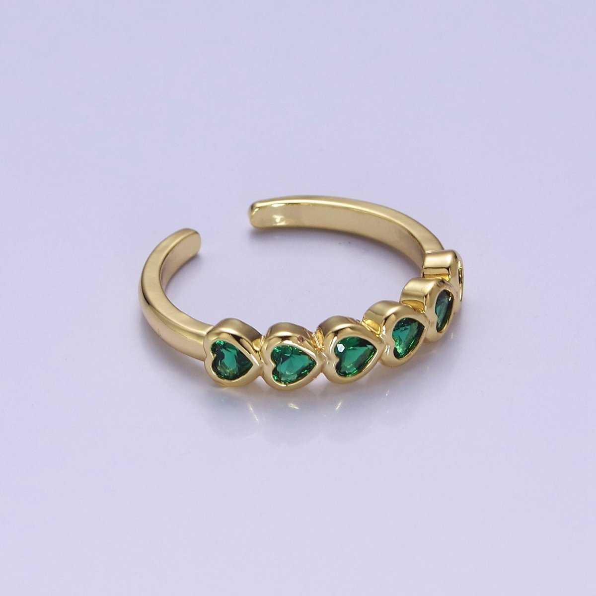 OS Heart Emerald Pave Ring May Birthstone, Dainty Gold Emerald Ring Open Adjustable O-2187 - DLUXCA