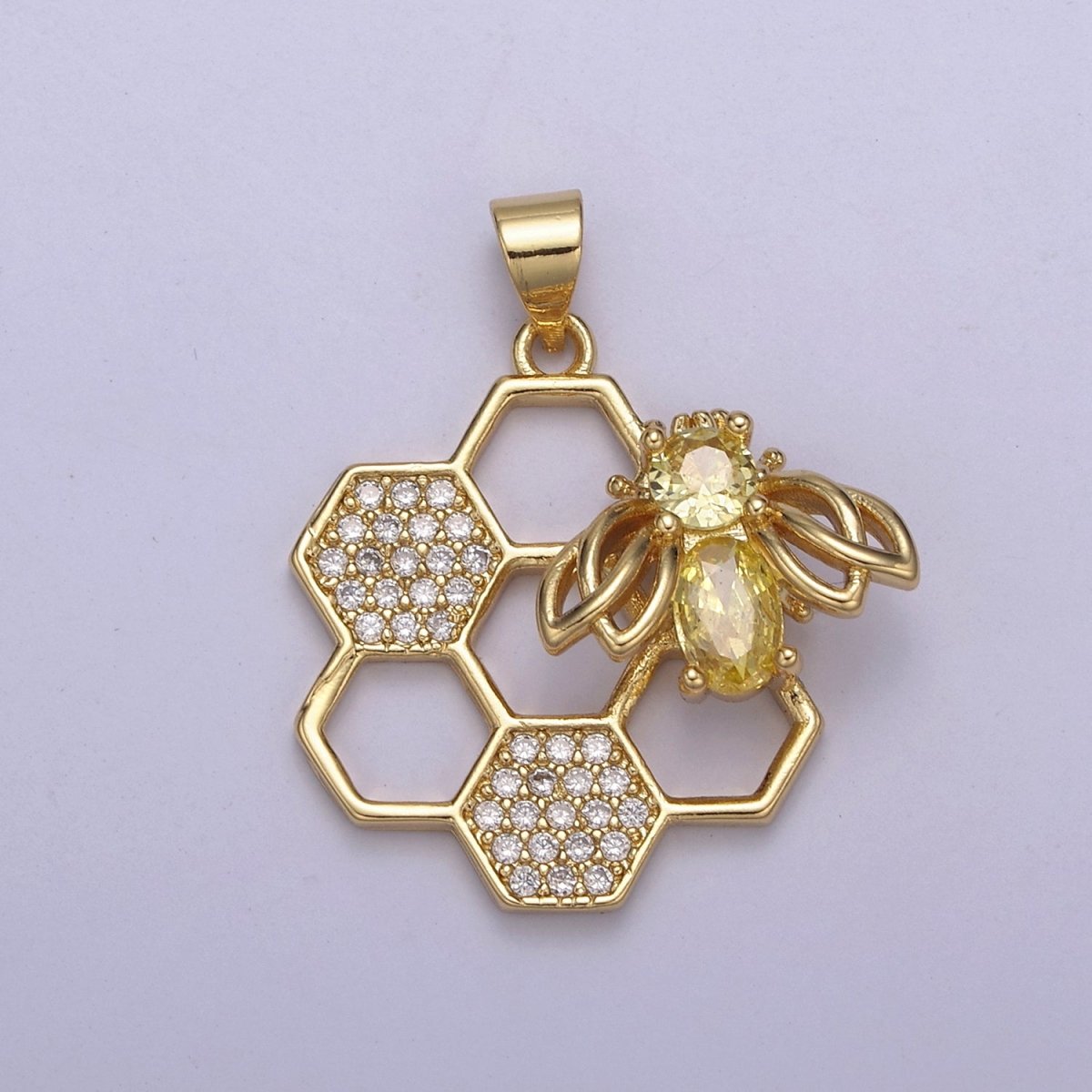 OS Honeycomb Gold Filled Charm - Bee nature geometrical Pendant, hexagon, beehive, bee comb H-635 - DLUXCA
