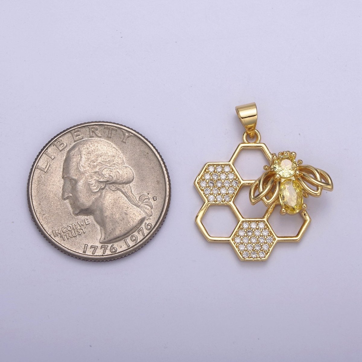 OS Honeycomb Gold Filled Charm - Bee nature geometrical Pendant, hexagon, beehive, bee comb H-635 - DLUXCA