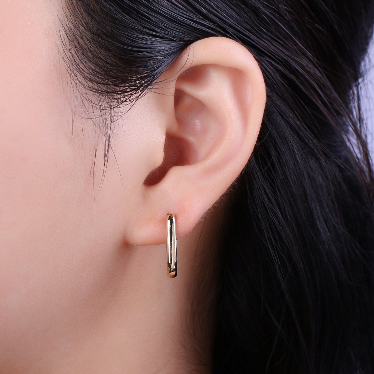 OS Hypoallergenic Gold Rectangular Hoop Earrings Small Huggie Hoops, U Shape Hoop, Oval Hoops, Simple Geometric Earring, Minimal Earring T-217 - DLUXCA