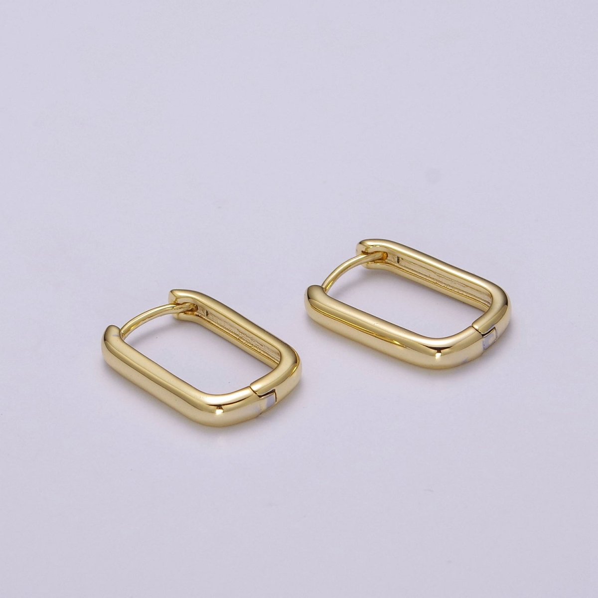 OS Hypoallergenic Gold Rectangular Hoop Earrings Small Huggie Hoops, U Shape Hoop, Oval Hoops, Simple Geometric Earring, Minimal Earring T-217 - DLUXCA