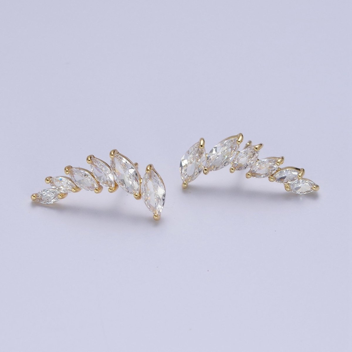 OS Marquise Clear Cubic Zirconia Ear Climber Stud Earrings | X-895 - DLUXCA