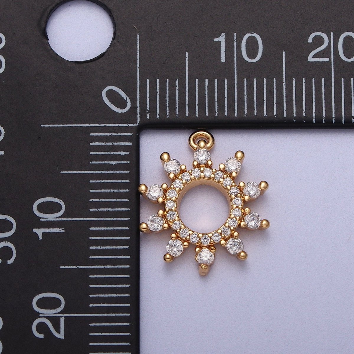 OS Micro Paved Clear CZ Celestial Shining Sun Gold Charm | C-724 - DLUXCA