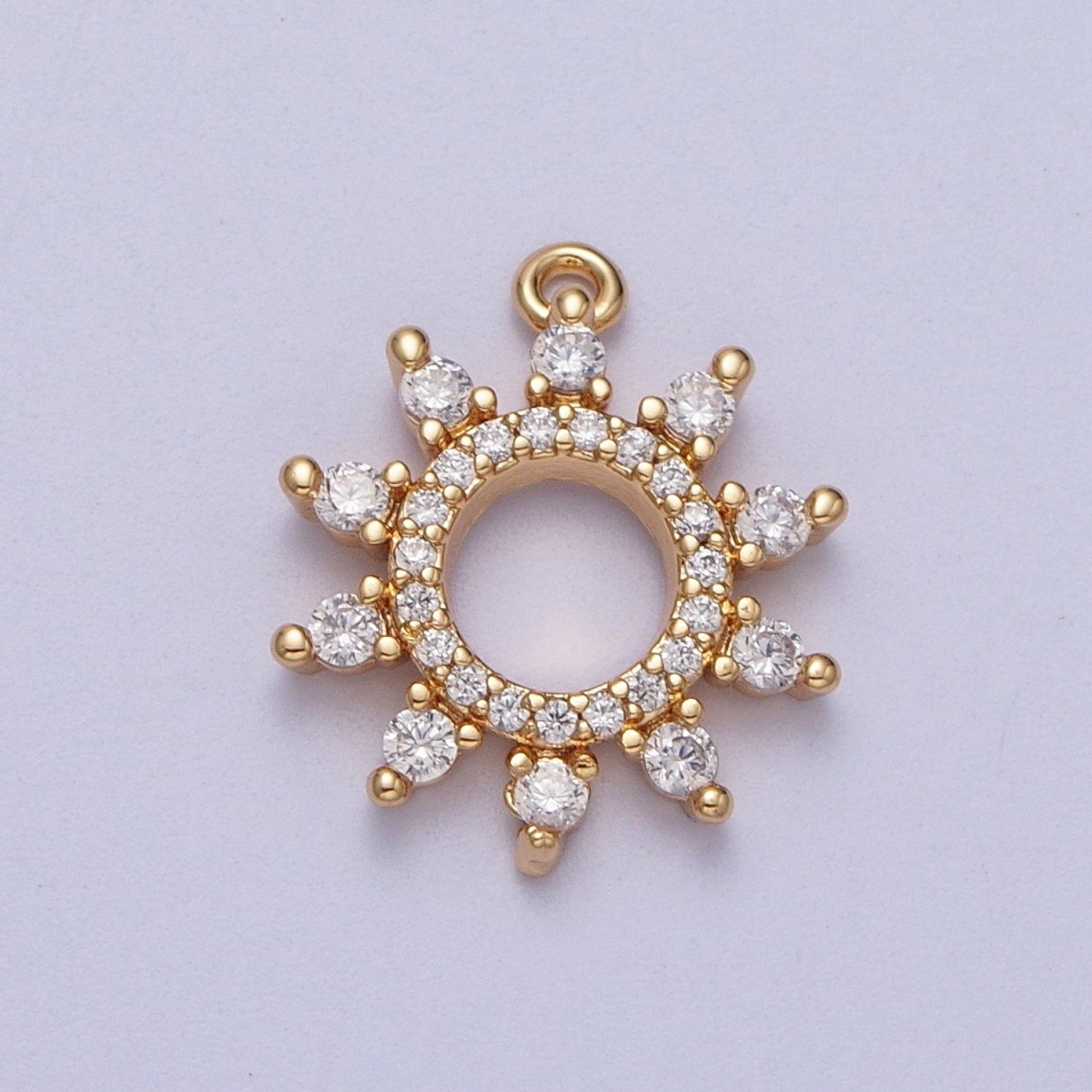 OS Micro Paved Clear CZ Celestial Shining Sun Gold Charm | C-724 - DLUXCA