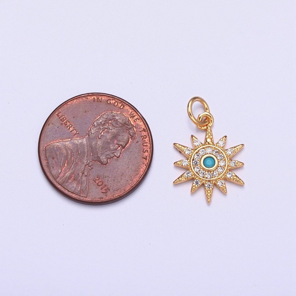 OS Micro Paved Clear CZ Turquoise Celestial Sun Star Charm | X-119 - DLUXCA