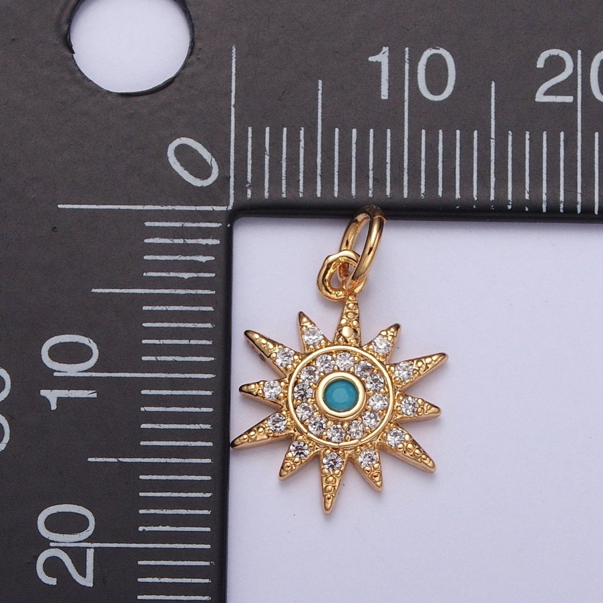 OS Micro Paved Clear CZ Turquoise Celestial Sun Star Charm | X-119 - DLUXCA