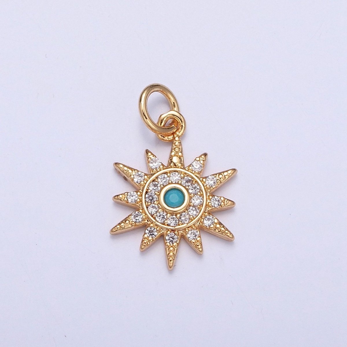 OS Micro Paved Clear CZ Turquoise Celestial Sun Star Charm | X-119 - DLUXCA