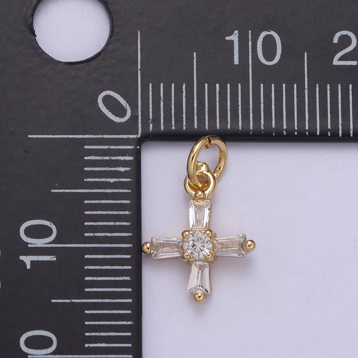 OS Mini Cross Charms with Baguette CZ 24k Gold Filled Cross Charms, Zircon Tiny Cross Charm, Religious Bracelet Necklace Earring add on Charm C-455 - DLUXCA