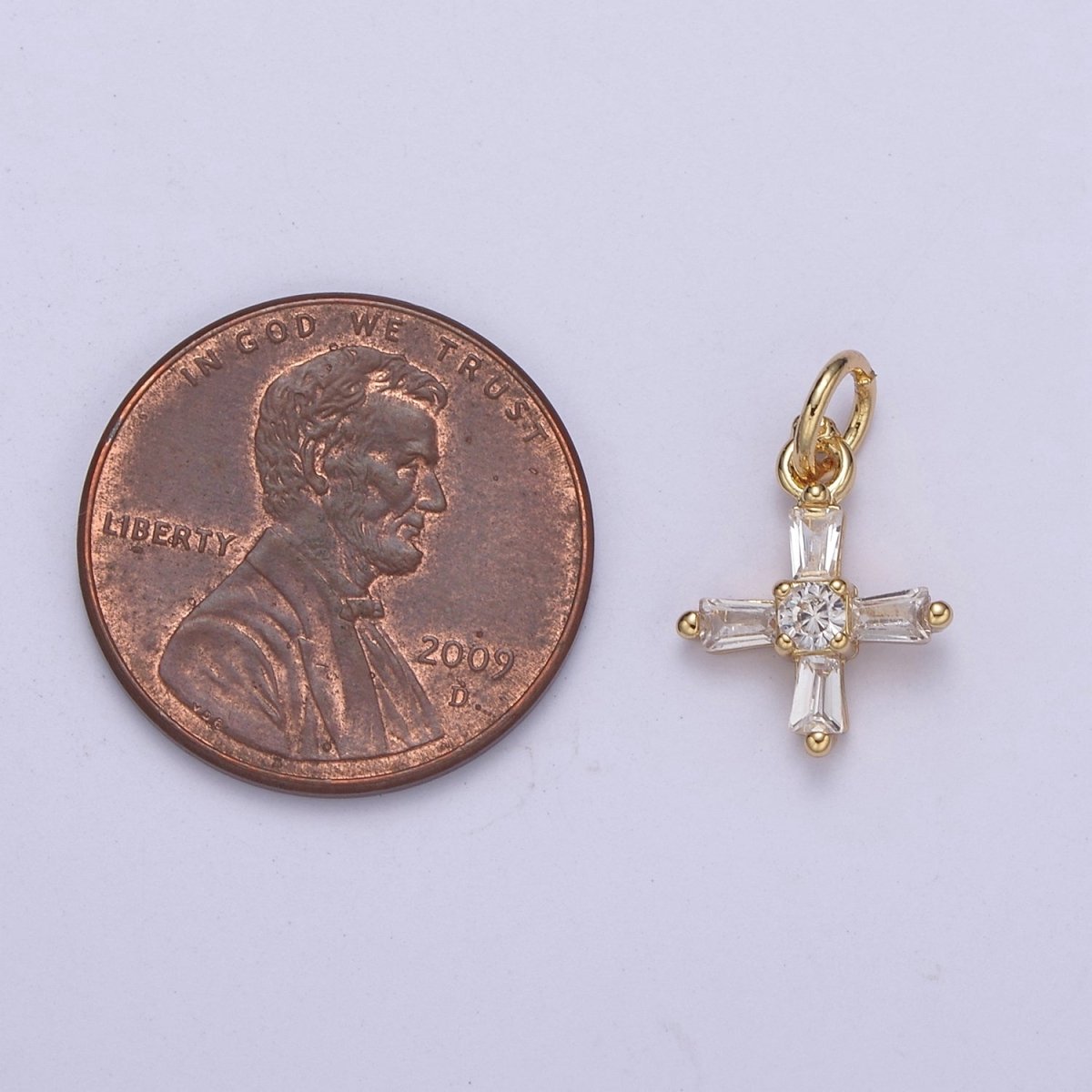 OS Mini Cross Charms with Baguette CZ 24k Gold Filled Cross Charms, Zircon Tiny Cross Charm, Religious Bracelet Necklace Earring add on Charm C-455 - DLUXCA