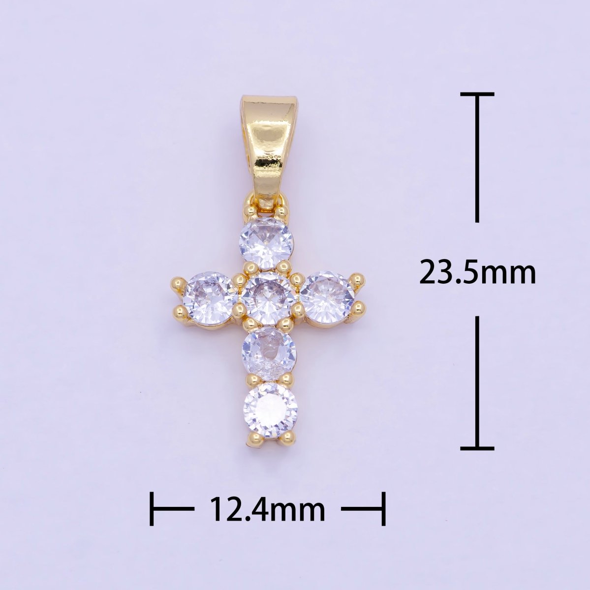 OS Mini Gold Cross Pendant Clear Cubic Zirconia Cross Charm J-376 - DLUXCA