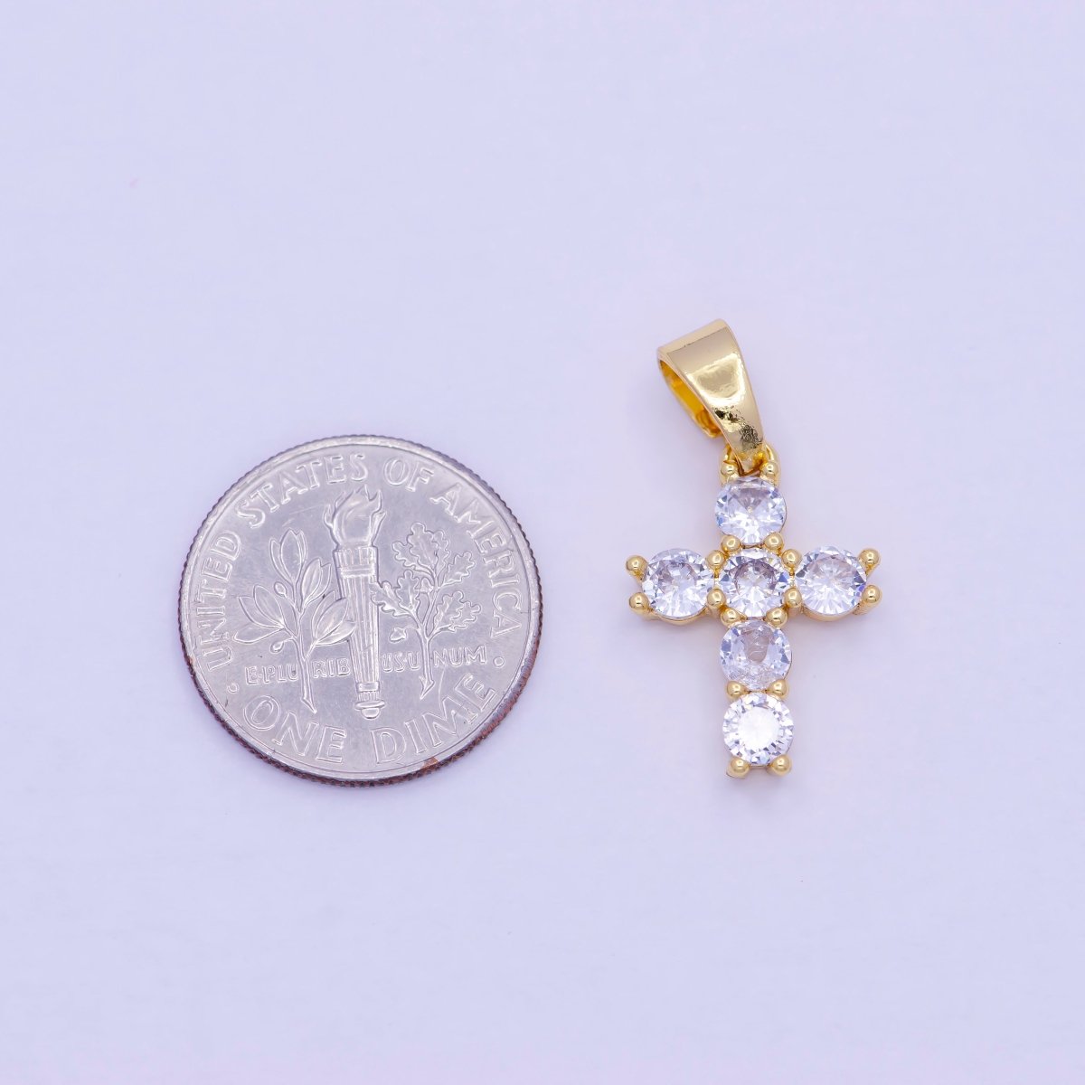 OS Mini Gold Cross Pendant Clear Cubic Zirconia Cross Charm J-376 - DLUXCA