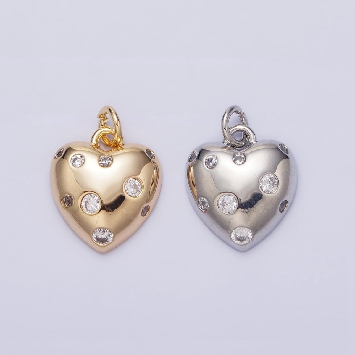 OS Mini Gold Heart Charm with CZ Stone Dots Bubble Love Valentine Jewelry Pendant AC508 AC509 - DLUXCA