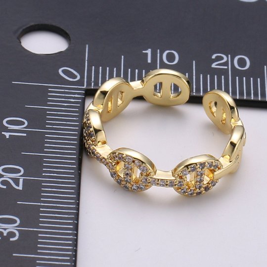 OS Mini Mariner Link Ring, Small Anchor Link Ring, Gold Open Link Ring, Cz Link Ring, Diamond Link Ring, Stacking Ring Gold R-158 - DLUXCA