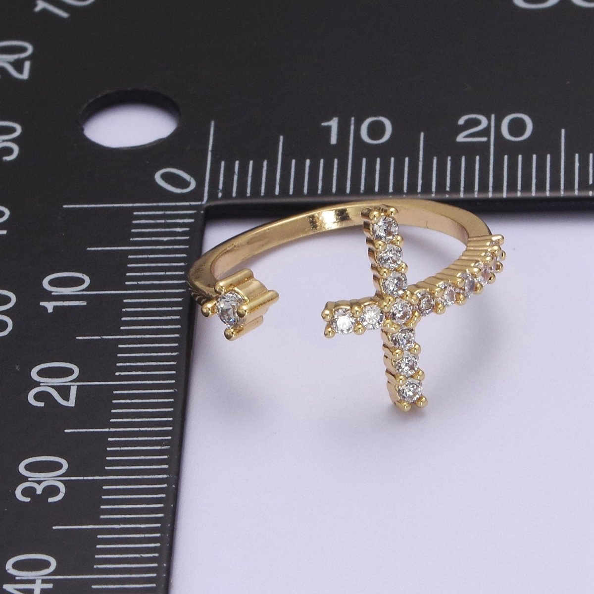 OS Minimalist Cross Rings Clear CZ Stacking Jewelry Gold Filled Band ring Adjustable S-527 - DLUXCA