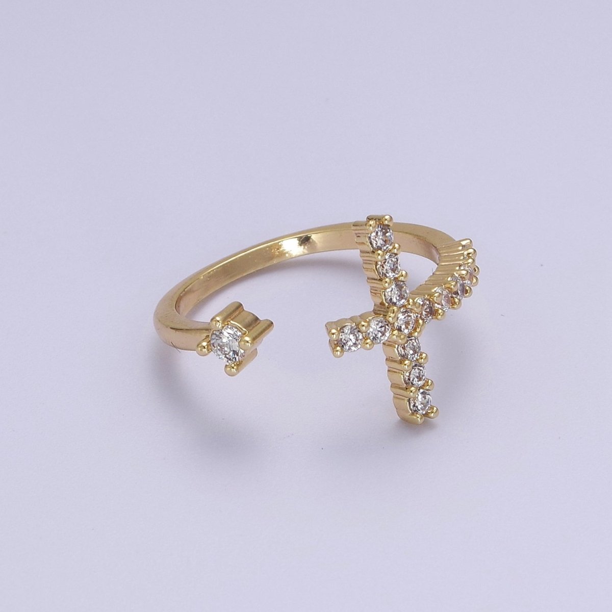 OS Minimalist Cross Rings Clear CZ Stacking Jewelry Gold Filled Band ring Adjustable S-527 - DLUXCA
